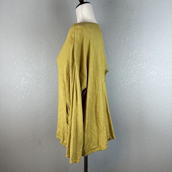 Planet Lauren G Oversize Distressed Slashed Sweater One Size Chartreuse Pima - Picture 4 of 8